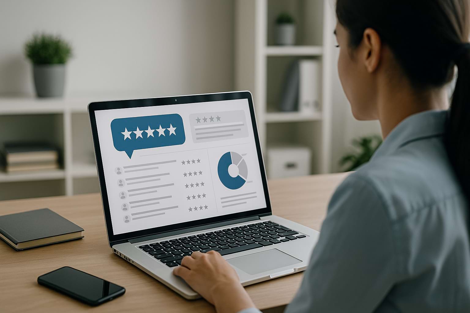 Online reputation management interface displaying customer feedback collection, response options, and credibility metrics.