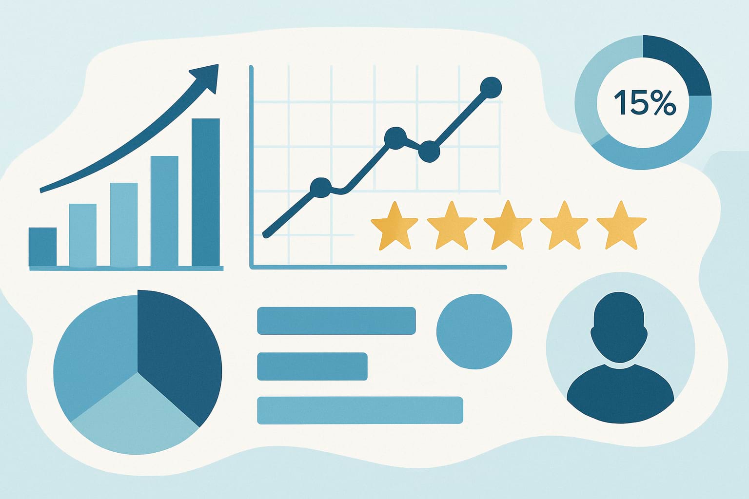 Data visualization showing business metrics and analytics depicting online reputation performance and growth trends.