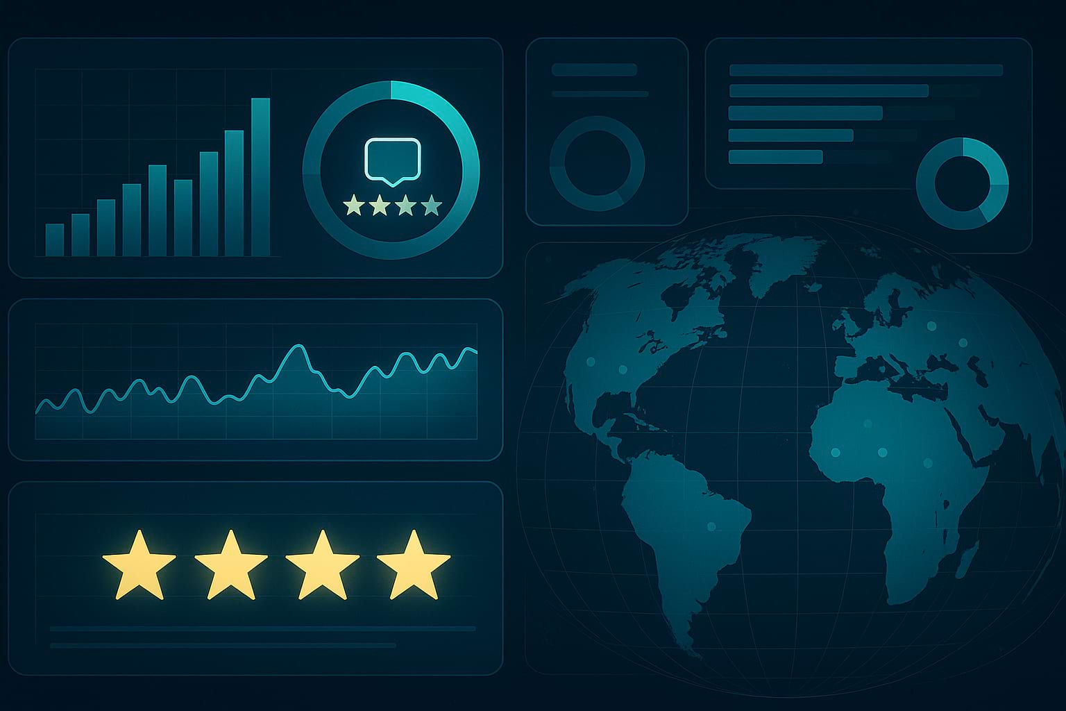 Analytics dashboard visualizing review performance and global impact.