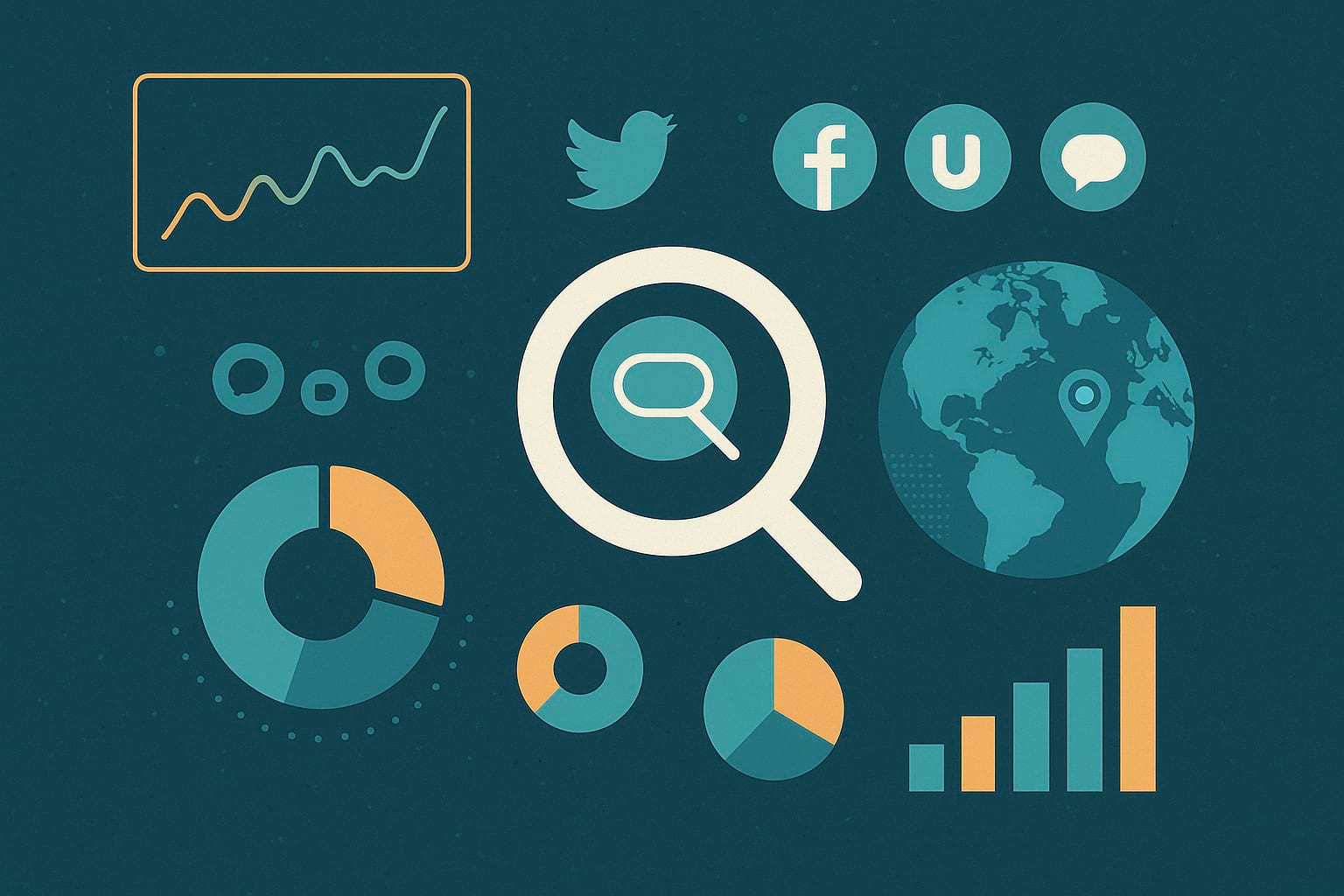 Conceptual visualization of social media tracking and sentiment analytics