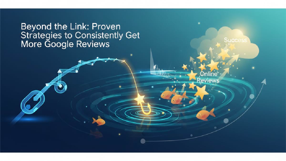 Illustration of a hook drawing fish toward stars labeled ‘Online Reviews’ and ‘Success.’
