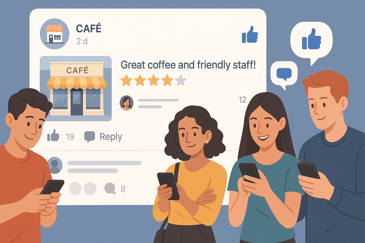 Facebook reviews embedded in a business page surrounded by social interactions