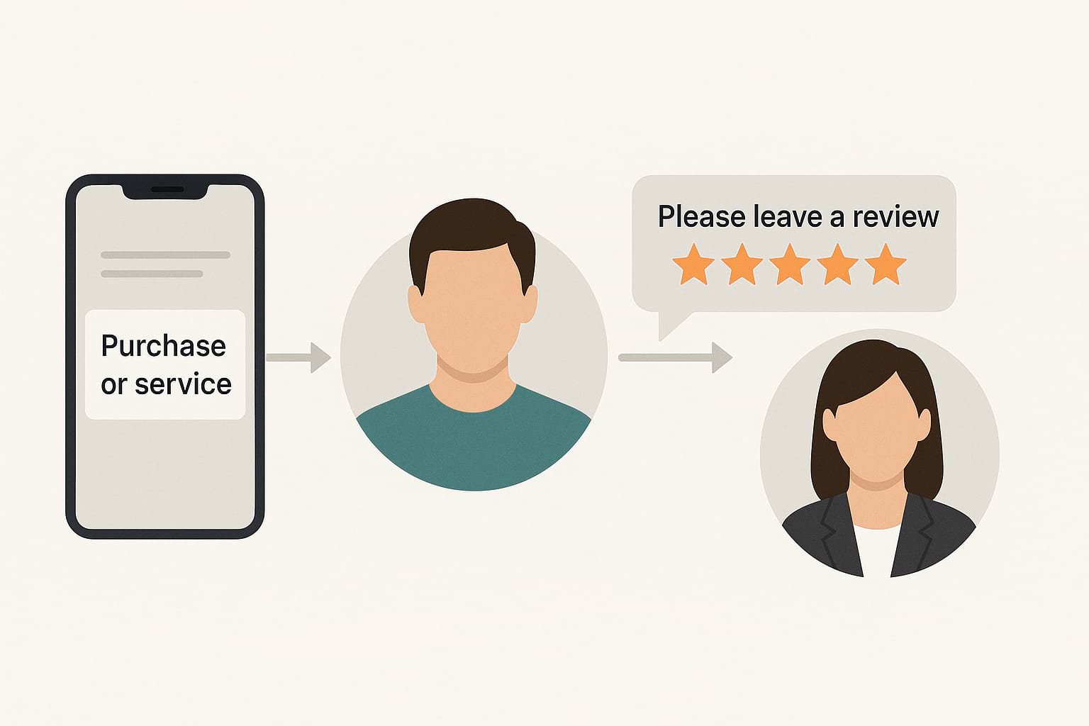 Flowchart showing how automated review requests generate customer reviews