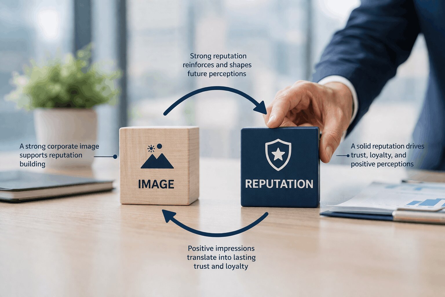 Corporate image and reputation work together to build lasting trust and brand perception.