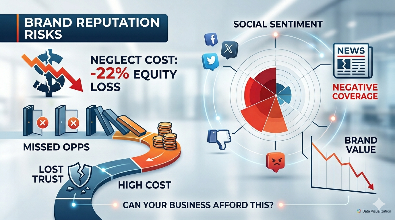 Ignoring brand reputation leads to lost revenue, declining trust, and reduced sales. Ignoring brand reputation leads to lost revenue, declining trust, and reduced sales.
