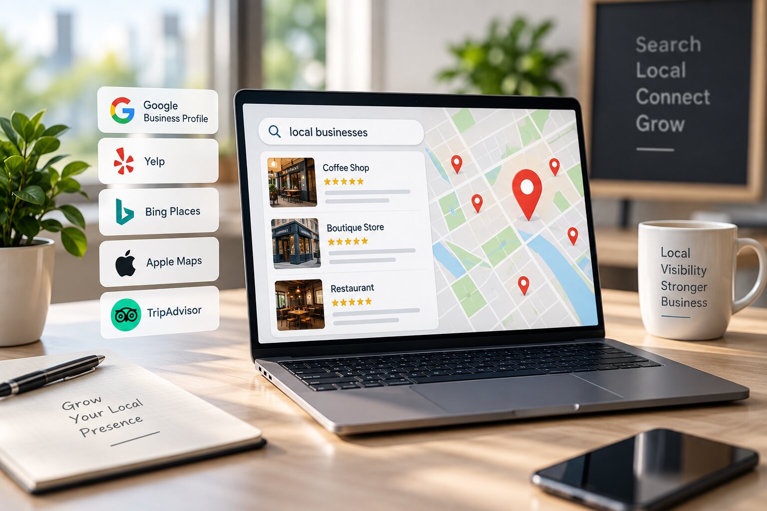 Local SEO and accurate business listings improving local search visibility and reputation management