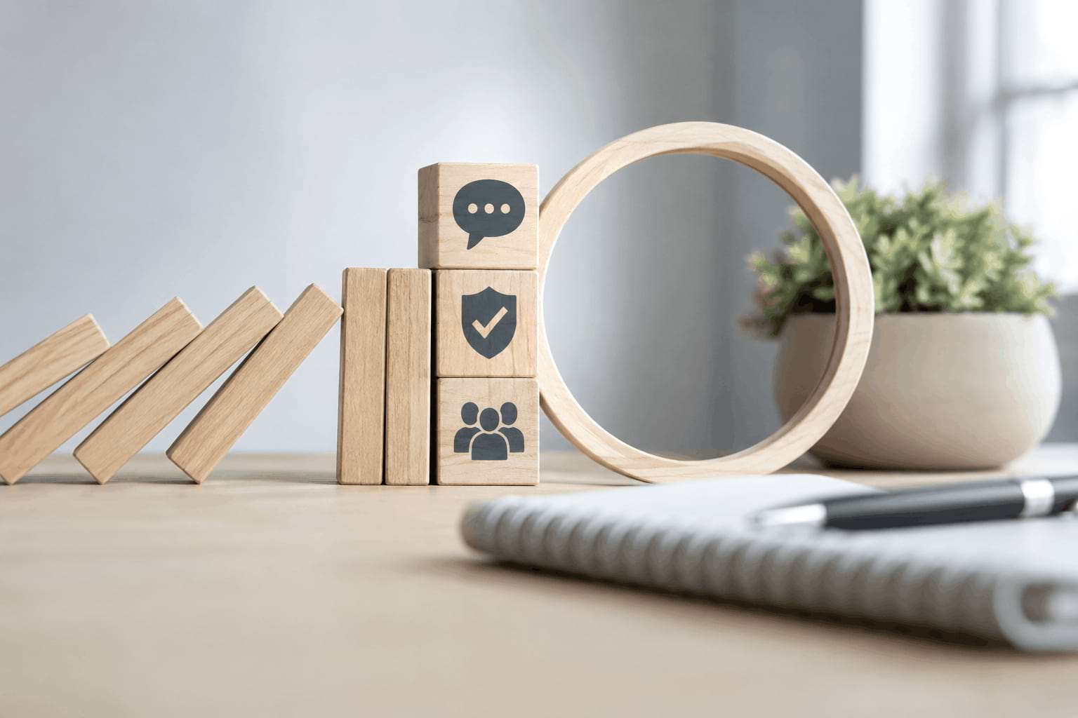 Wooden blocks illustrating protection against a chain reaction of reputation risks
