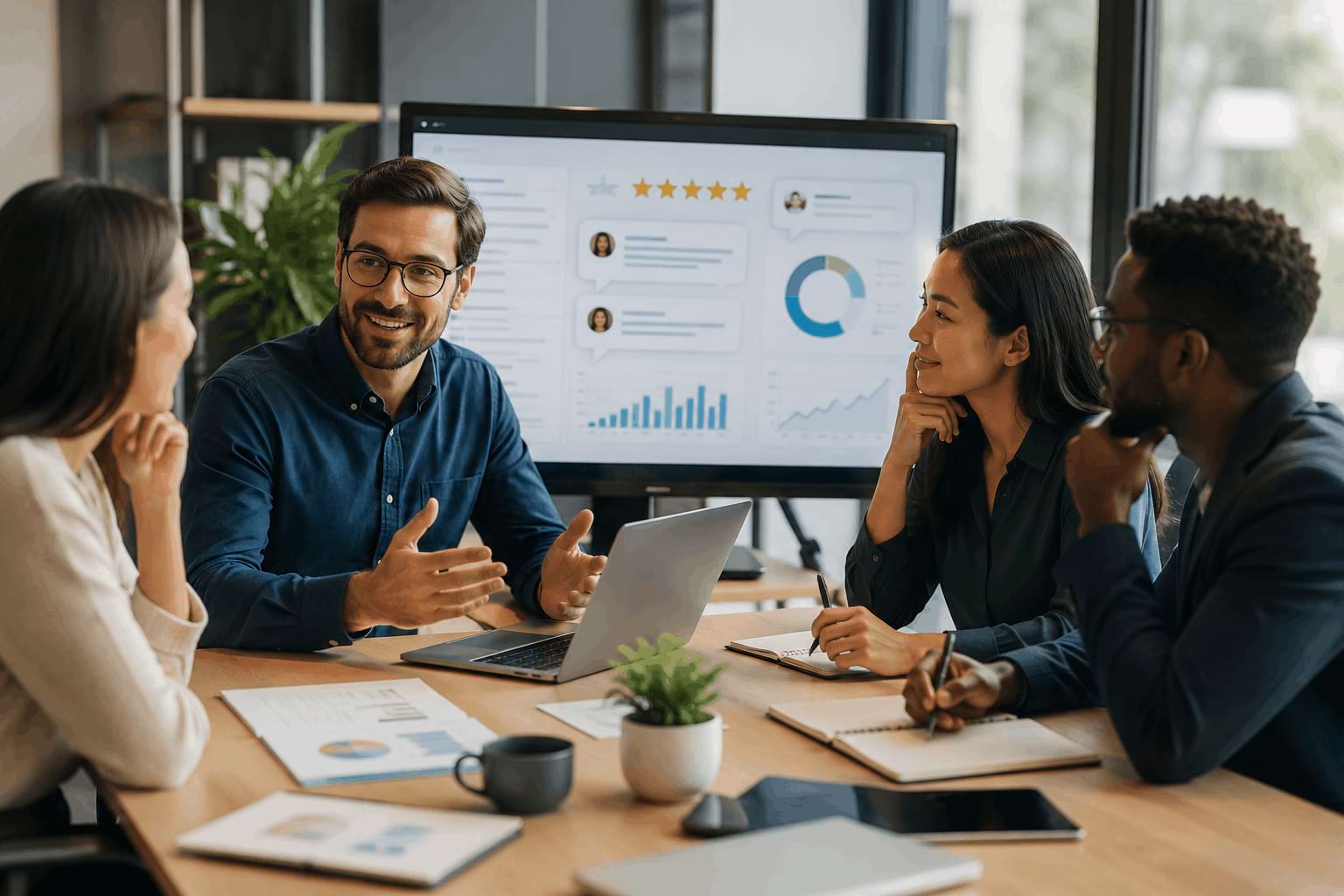 Team reviewing customer feedback and satisfaction metrics