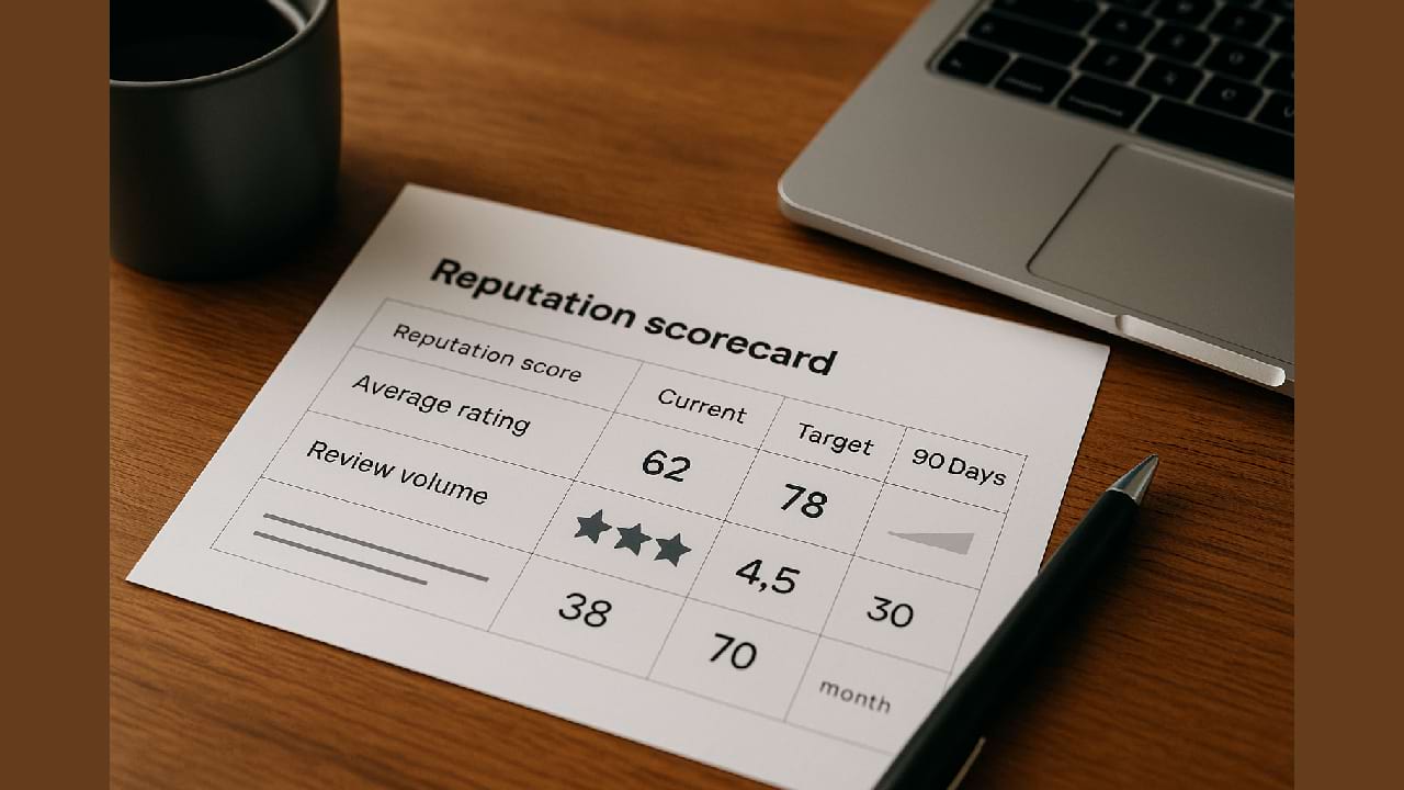 Reputation KPIs track score, ratings, and review volume to improve visibility and conversions.