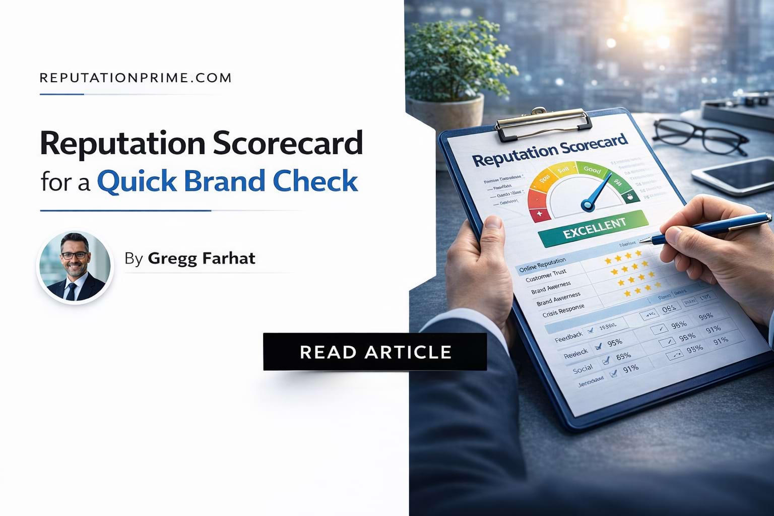 Reputation scorecard helps evaluate brand health, reviews, visibility, and trust signals.