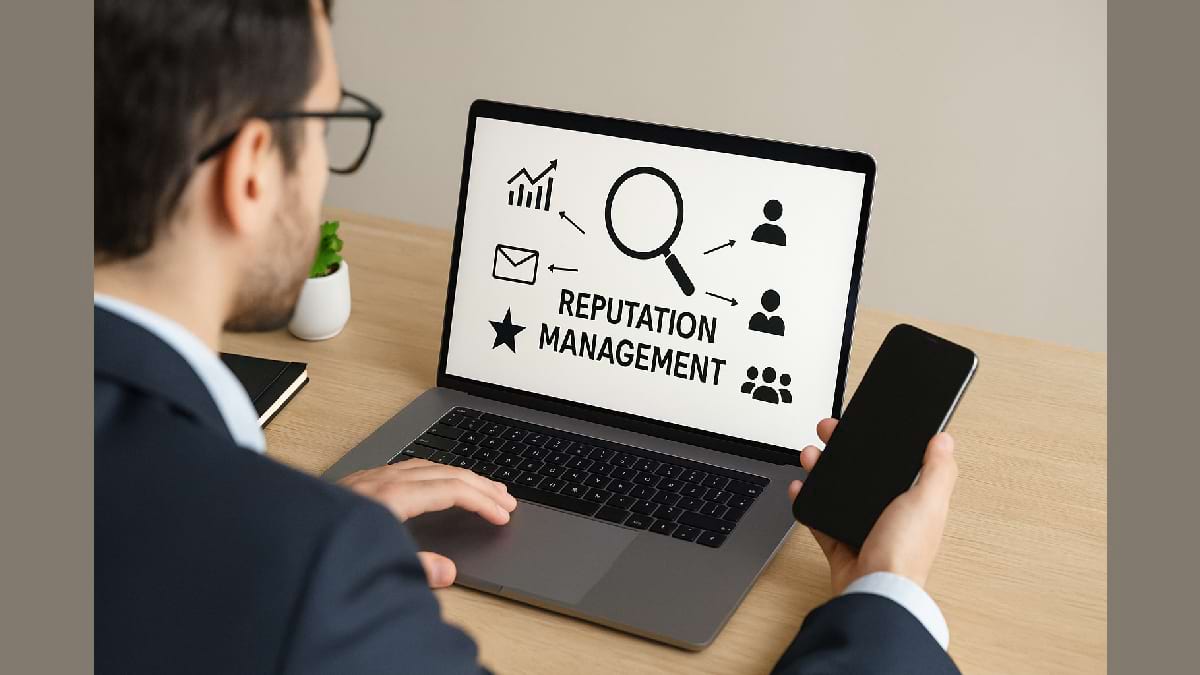 Steps for reputation management include monitoring, responding, and creating positive content across channels.