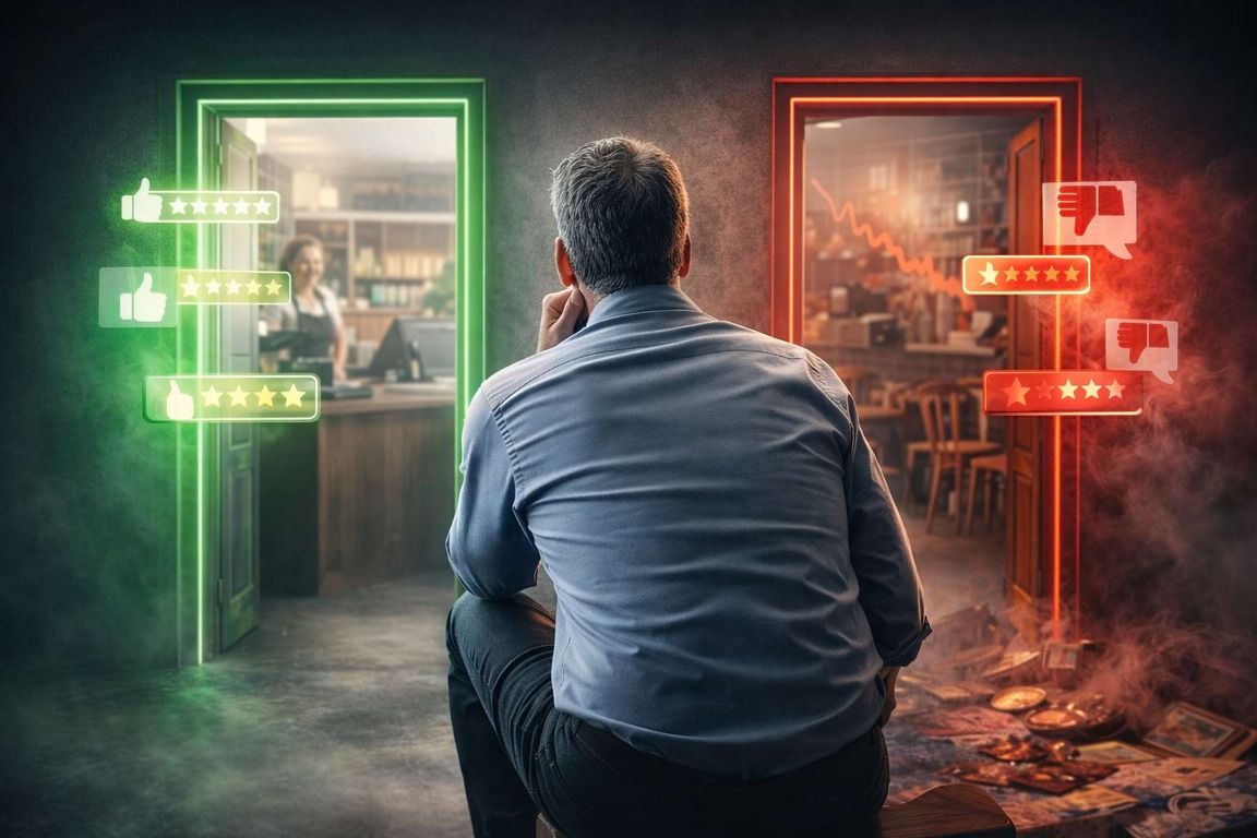 Acting on negative reviews improves customer trust, while inaction harms reputation and growth.