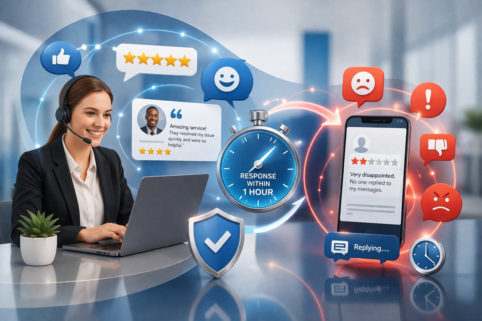 Customer service directly shapes reputation through fast responses, satisfaction, and positive reviews.