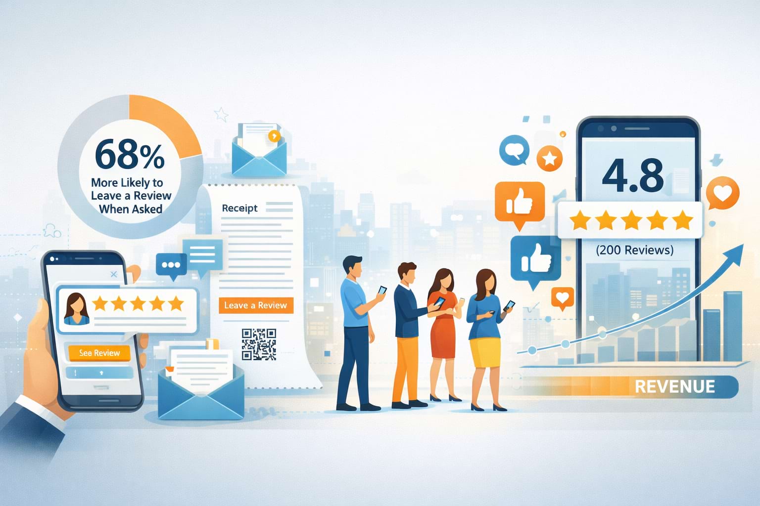 Encouraging customer reviews increases ratings, strengthens reputation, and drives higher revenue.