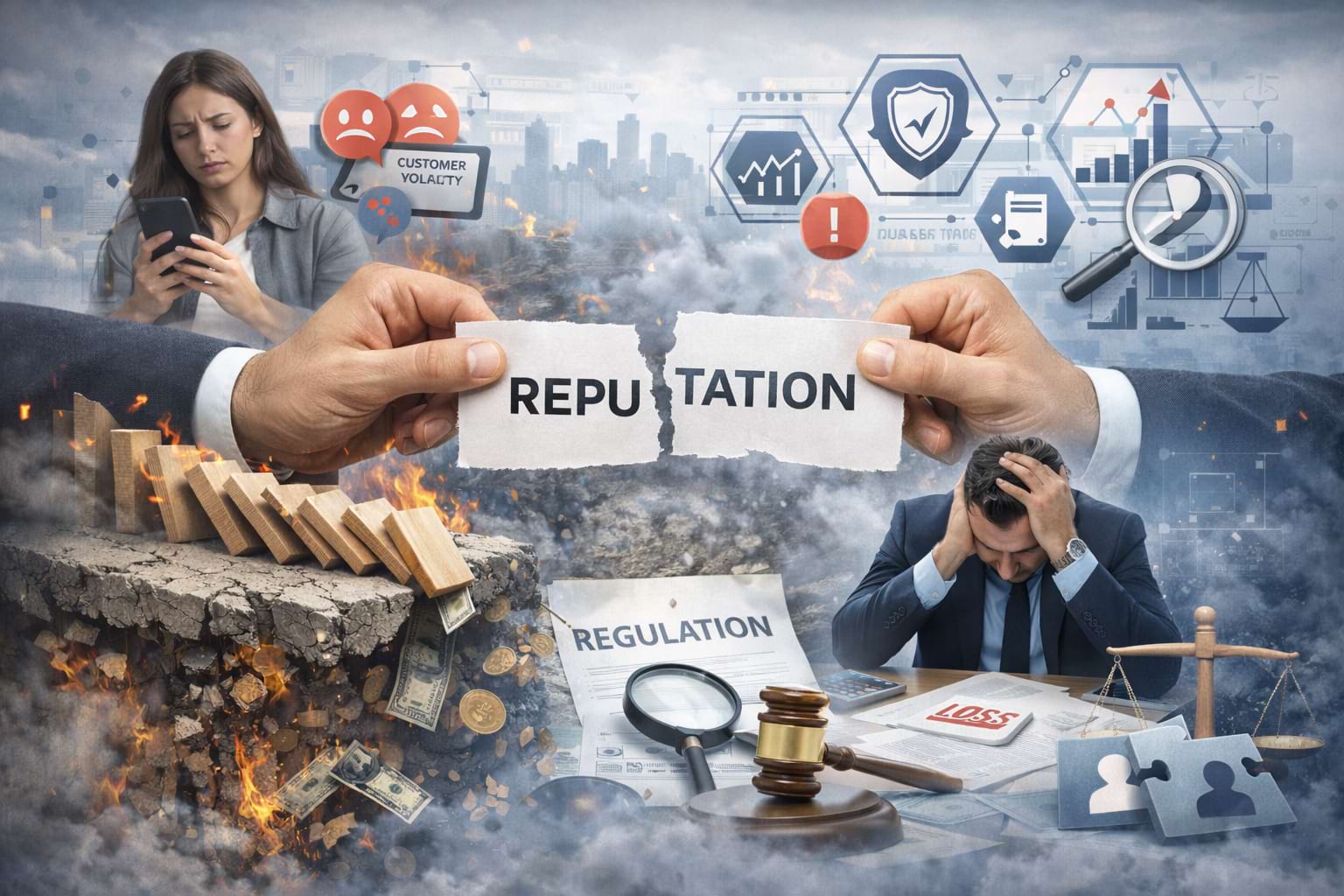 Reputational damage causes customer loss and requires early detection, response, and ongoing monitoring.