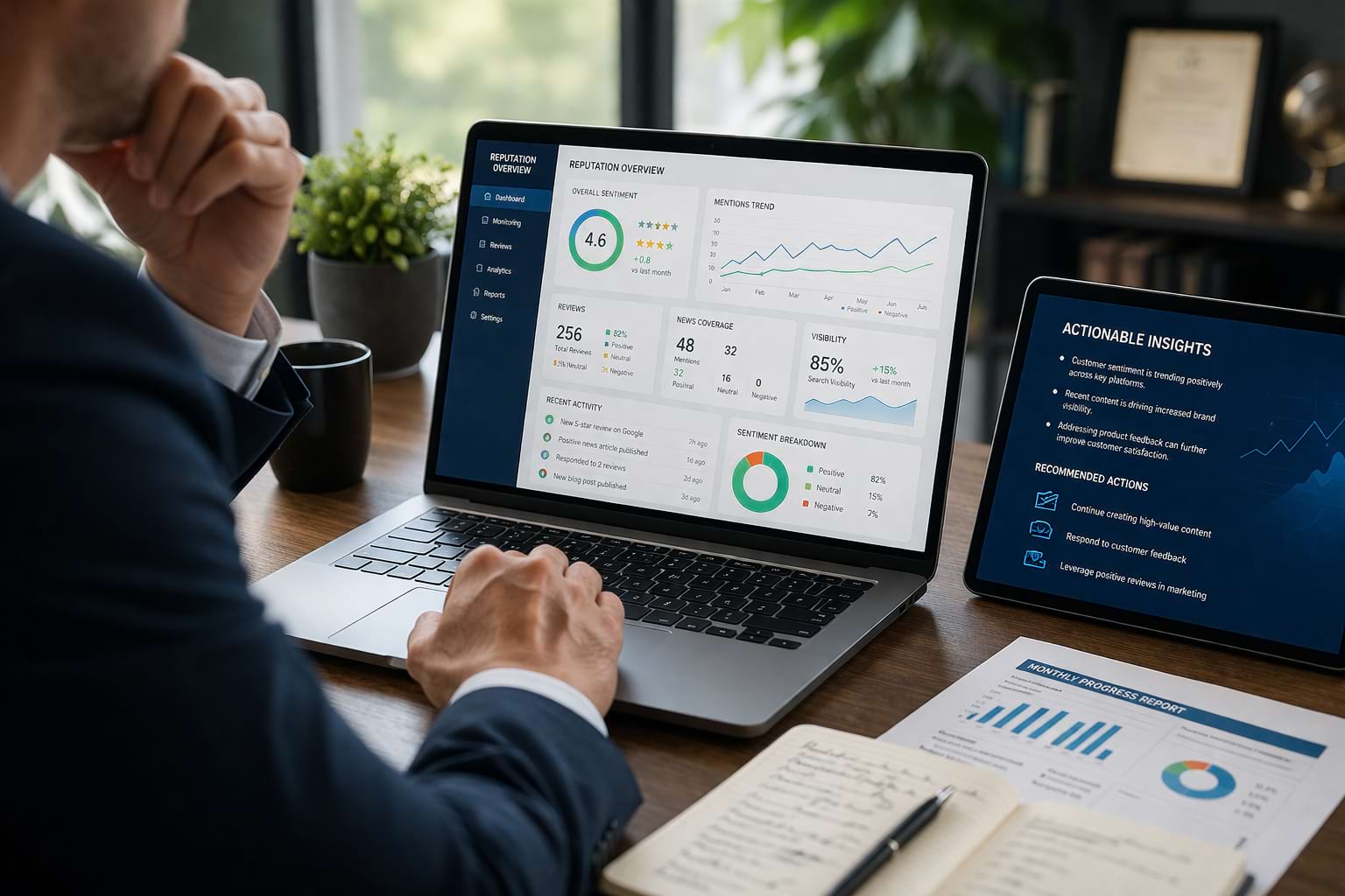 Taking action on reputation management delivers monitoring, content growth, and measurable trust improvements.